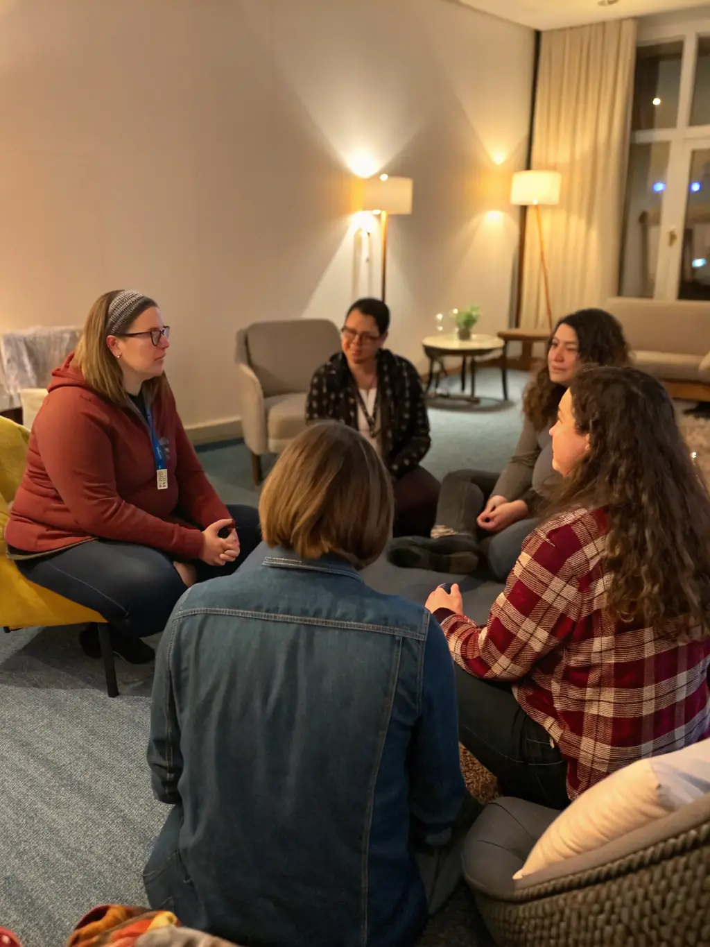 A heartwarming image of a support group meeting, showing individuals sharing experiences and offering each other comfort and encouragement. The atmosphere is supportive and empathetic.